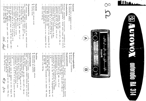 Piper RA314 ; Autovox SPA; Roma (ID = 662070) Car Radio