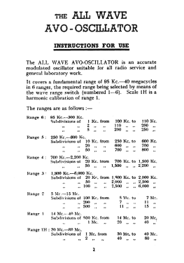 All Wave Oscillator ; AVO Ltd.; London (ID = 2805942) Equipment