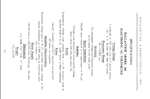 Electronic Voltmeter 300; Ballantine (ID = 629380) Equipment
