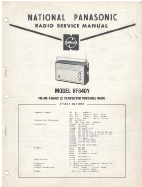 National Panasonic FM/AM/SW 4-Band RF840Y; Barlow-Wadley Barlow (ID = 2767615) Radio