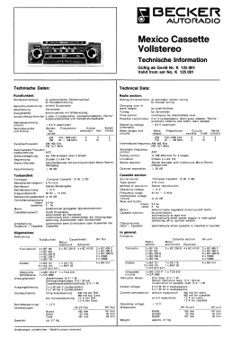 Mexico Cassette Vollstereo ; Becker, Max Egon, (ID = 3063404) Car Radio