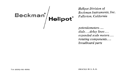 Helipot Precision Potentiometer Series A; Beckman Instruments, (ID = 2229473) Bauteil