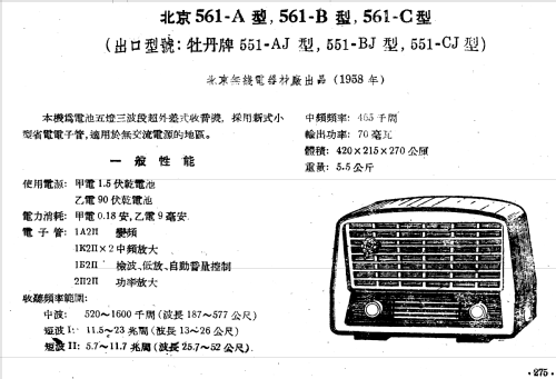 Beijing 北京 561-A; Beijing 北京无线电器材厂 (ID = 788994) Radio