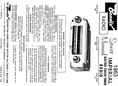 34B1 Chrysler Imperial MoPar 413; Bendix Radio (ID = 125915) Car Radio