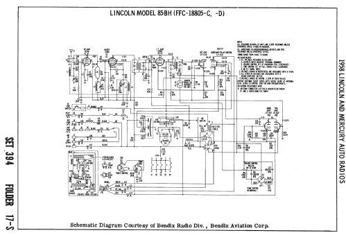 Lincoln 85BH Ch= FFC-18805-C, FFC-18805-D; Bendix Radio (ID = 2576978) Car Radio