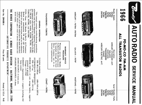 Thunderbird TOP6TBS; Bendix Radio (ID = 922686) Car Radio