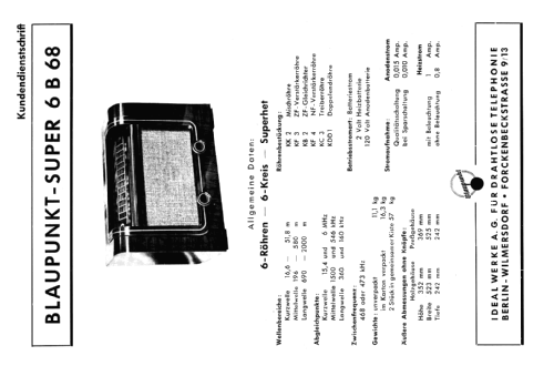 6B68H; Blaupunkt Ideal, (ID = 1400321) Radio