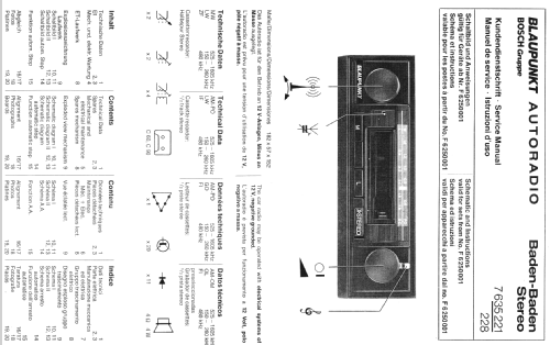 Baden-Baden Stereo 7.635.221/228; Blaupunkt Ideal, (ID = 574006) Car Radio