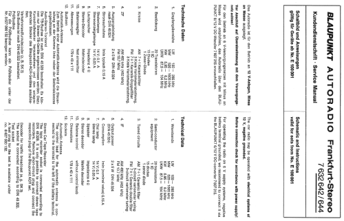 Frankfurt Stereo 7.632.642 ab E 100001; Blaupunkt Ideal, (ID = 393680) Car Radio