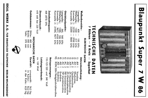 Groß-Super 7W86; Blaupunkt Ideal, (ID = 509283) Radio