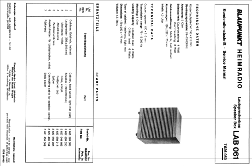 Lautsprecherbox LAB 061 7.626.950; Blaupunkt Ideal, (ID = 1752961) Speaker-P