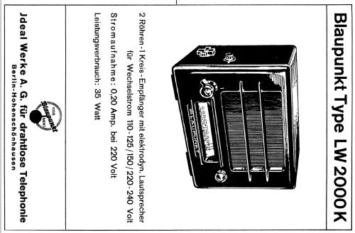 LW2000 ; Blaupunkt Ideal, (ID = 1738882) Radio