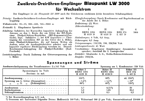 LW3000; Blaupunkt Ideal, (ID = 13765) Radio