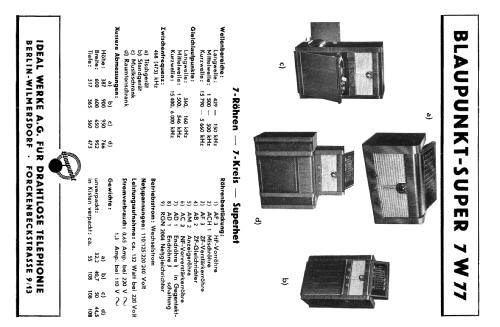 Standgerät 7W77; Blaupunkt Ideal, (ID = 950071) Radio