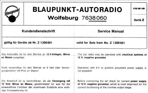 Wolfsburg III 7.638.060 ab Z 1200001; Blaupunkt Ideal, (ID = 1001724) Autoradio