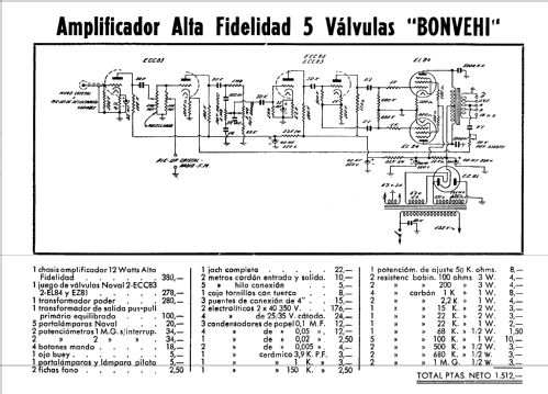 Amplificador Alta Fidelidad 5 válvulas; Bonvehi Radio; (ID = 2402448) Ampl/Mixer