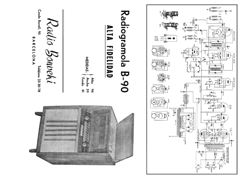 Radiogramola HI-FI B-90 Ch= 9 válvulas; Bonvehi Radio; (ID = 1883216) Radio