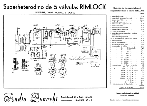 Superheterodino Universal 5 válvulas 4 Rimlock más Noval; Bonvehi Radio; (ID = 2402444) Radio