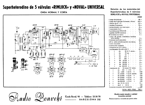 Superheterodino Universal 5 válvulas 4 Rimlock más Noval; Bonvehi Radio; (ID = 2402445) Radio