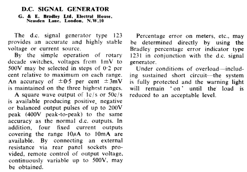DC Signal Generator 123; Bradley, G.&E. Ltd (ID = 2693367) Equipment