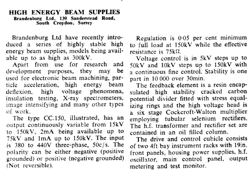 High Energy Beam Supply CC.150; Brandenburgh Ltd.; (ID = 2760175) Aliment.