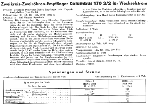 Columbus 170-2/2; Brandt Roland Brandt (ID = 271118) Radio