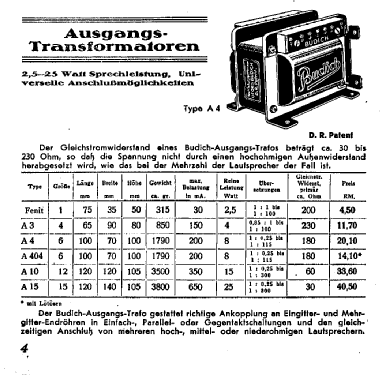 Ausgangsübertrager Baureihe A; Budich GmbH, Georg; (ID = 1693424) mod-past25