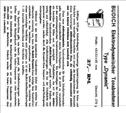 Elektrodynamischer Tonabnehmer Dynamic; Budich GmbH, Georg; (ID = 1693627) Microphone/PU
