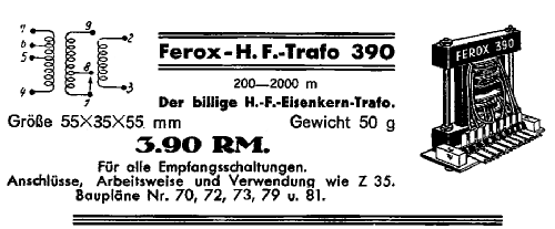 HF-Trafo FERO X 390; Budich GmbH, Georg; (ID = 1693616) mod-past25