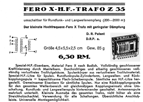 HF-Trafo Fero X Z35; Budich GmbH, Georg; (ID = 1688232) mod-past25