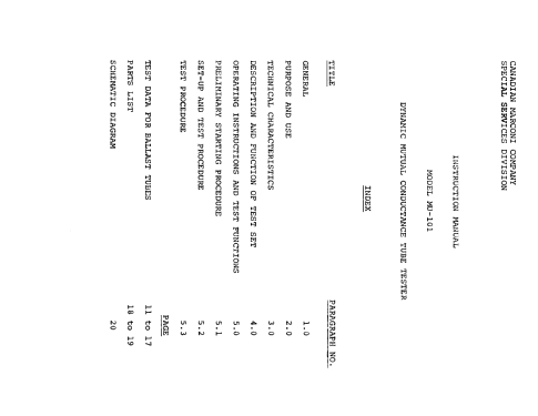 Dynamic mutual conductance Tube Tester MU-101; Canadian Marconi Co. (ID = 1253972) Equipment