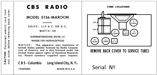 5156 Ch=5T3; CBS-Columbia Inc.; (ID = 3017099) Radio