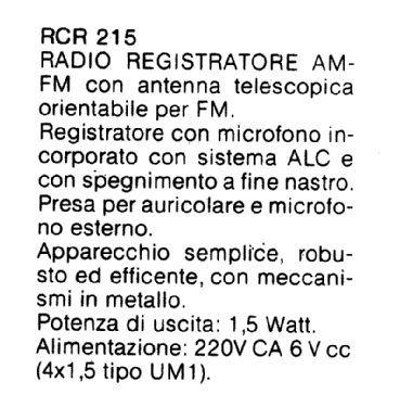 Radioregistratore AM/FM RCR 215; CGM elettronica; (ID = 2790633) Radio