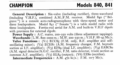 Belgrave 840; Champion Electric, (ID = 557723) Radio