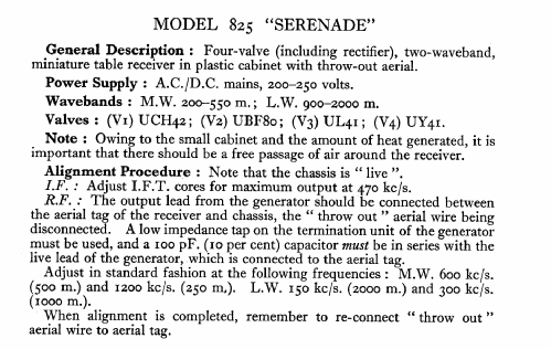 Serenade 825; Champion Electric, (ID = 547895) Radio