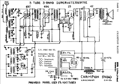 5 Tube 3-Band ; Champion Radio Labs (ID = 404308) Radio