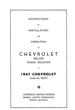 985793 ; Chevrolet Div. (ID = 3070946) Car Radio