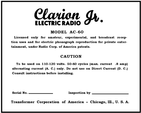 Clarion Jr AC60 ; Clarion, Transformer (ID = 3064227) Radio