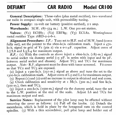 Defiant CR100; Co-operative (ID = 562717) Car Radio