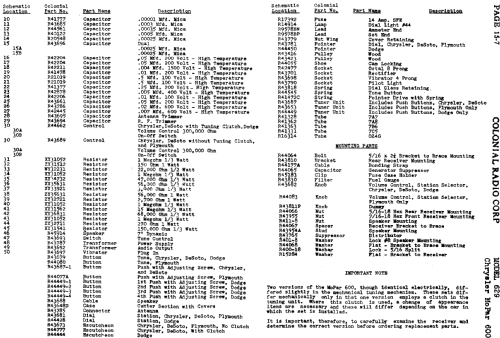 Chrysler MoPar 600 ; Colonial Radio Co.; (ID = 721351) Car Radio