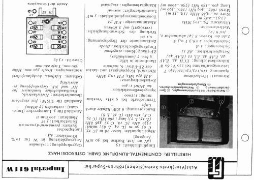 Imperial 611W; Continental-Rundfunk (ID = 15227) Radio