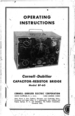 Capacitor-Resistor Bridge BF-60; Cornell-Dubilier (ID = 2871591) Equipment