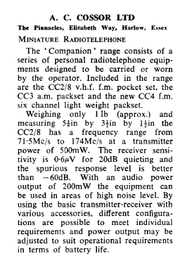 Miniature Radiotelephone CC2/8; Cossor, A.C.; London (ID = 2881316) Commercial TRX