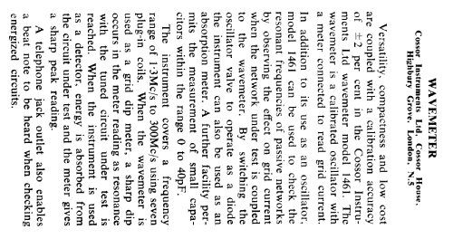 Wavemeter 1461; Cossor, A.C.; London (ID = 2694509) Equipment