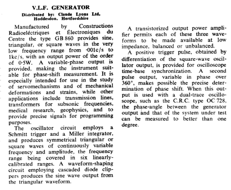 V.L.F. Generator GB 860; CRC, Constructions (ID = 2775732) Equipment