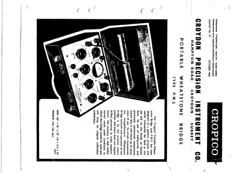 Wheatstone Bridge PW2 Portable; CROPICO, Croydon (ID = 2641808) Equipment