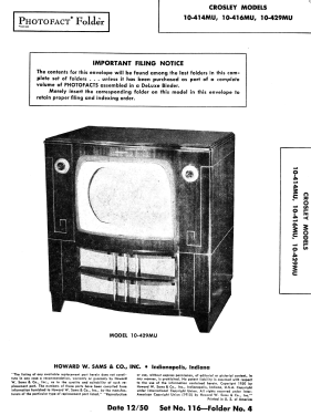 10-414MU; Crosley Radio Corp.; (ID = 2801335) Television