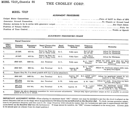 72-CP Ch= 85; Crosley Radio Corp.; (ID = 279966) Radio