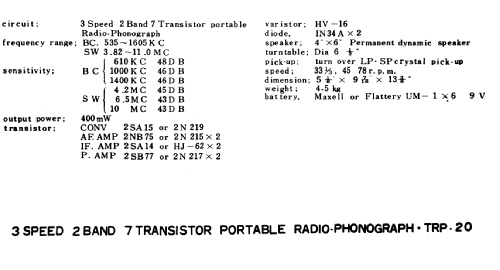 Radio Phonograph TRP-20; Crown Radio Corp.; (ID = 1684186) Radio