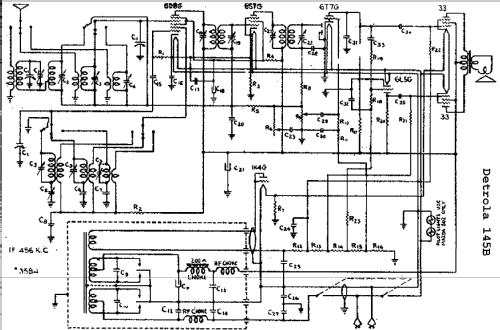 145B Radio Detrola; Detroit MI, build 1937 ?, 1 schematics, 7 tubes ...